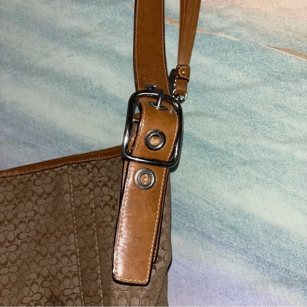 Coach Signature C Handbag with Caramel Brown Leather Strap & Bottom F10417